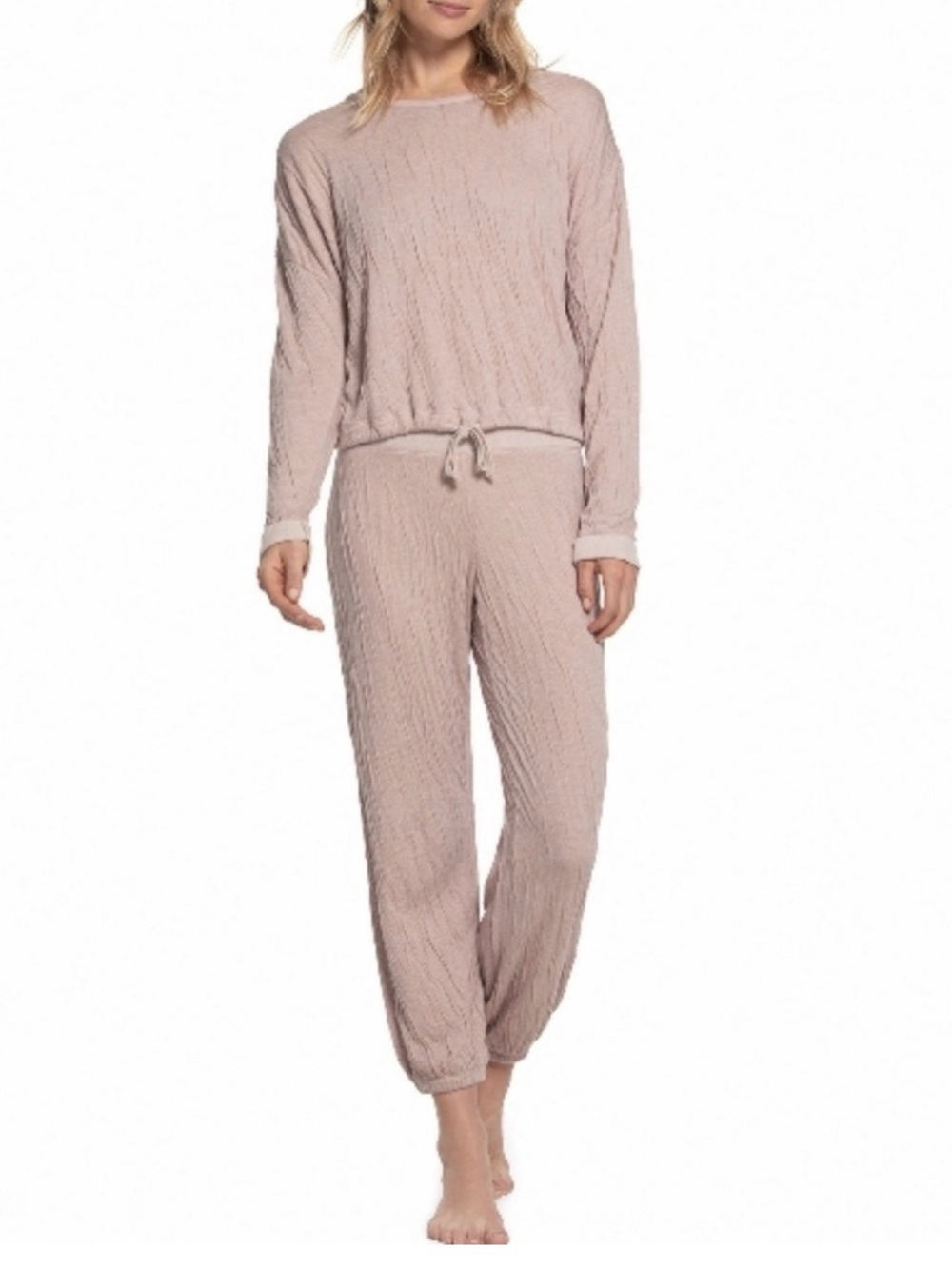 Barefoot Dreams Cozy Crinkled Malibu Collection Jersey Lounge Pajama Set - Blush